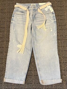 Maurices Light Blue Distressed Boyfriend Jeans with Tassel Belt